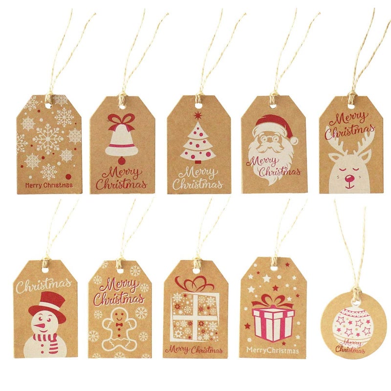 WesGen 100 Pack Brown Kraft Paper Christmas Gift Tagsï¼Œ Xmas Brown Kraft Gift Tags with Jute Twine Baker Twine for DIY Xmas Holiday Present Wrap Stamp and Label Package Name Card - Image 3